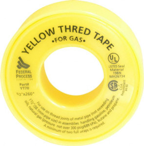 Federal Process 1/2" Wide x 260" Long Gas Pipe Repair Tape 3.8 mil Thick, -450 to 550°F, Yellow YT70 - 82722596