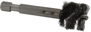 Made in USA 5/8 Inch Inside Diameter, 3/4 Inch Actual Brush Diameter, Carbon Steel, Power Fitting and Cleaning Brush 1/4 Shank Diameter, 2-3/4 Inch Long, Hex Shaft Stem 09-660010-H - 03715653