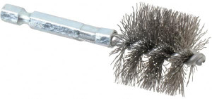 Schaefer Brush 1 Inch Inside Diameter, 1-3/16 Inch Actual Brush Diameter, Carbon Steel, Power Fitting and Cleaning Brush 1/4 Shank Diameter, 3-1/8 Inch Long, Hex Shaft Stem, 1-1/8 Inch Refrigeration Outside Diameter 09549-12 - 56489248