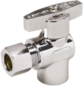 Value Collection FIP 3/8 Inlet, 125 Max psi, Chrome Finish, Brass Water Supply Stop Valve 3/8 Compression Outlet, Angle, Chrome Handle, For Use with Any Water Supply Shut Off Application 190-222HC - 45883956