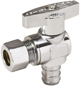 Value Collection PEX 1/2 Inlet, 125 Max psi, Chrome Finish, Brass Water Supply Stop Valve 3/8 Compression Outlet, Angle, Chrome Handle, For Use with Any Water Supply Shut Off Application 190-832HC - 45883915