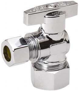 Value Collection Compression 5/8 Inlet, 125 Max psi, Chrome Finish, Brass Water Supply Stop Valve 3/8 Compression Outlet, Angle, Chrome Handle, For Use with Any Water Supply Shut Off Application 190-032HC - 45883980
