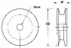 Poly Hi Solidur 1/2" Bore Diam, 5.45" OD, Finished Bore V-Belt Sheave 3/4" Wide, Polyethylene, A-Section V-Belts PUHA1052 - 35413913