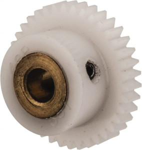 Made in USA 48 Pitch, 0.792" Pitch Diam, 0.833" OD, 38 Tooth Spur Gear 1/8" Face Width, 3/16" Bore Diam, 35/64" Hub Diam, 20° Pressure Angle, Acetal 4838BI - 04260535