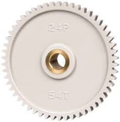 Made in USA 24 Pitch, 2-1/4" Pitch Diam, 2.333" OD, 54 Tooth Spur Gear 1/4" Face Width, 5/16" Bore Diam, 43/64" Hub Diam, 20° Pressure Angle, Acetal 2454BI - 04034443