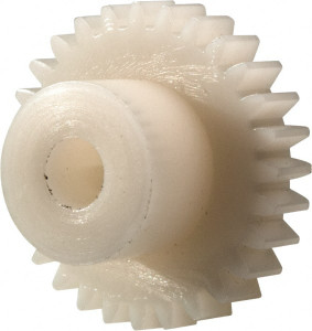 Made in USA 32 Pitch, 7/8" Pitch Diam, 15/16" OD, 28 Tooth Spur Gear 3/16" Face Width, 3/16" Bore Diam, 1/2" Hub Diam, 20° Pressure Angle, Acetal 3228 - 03125390