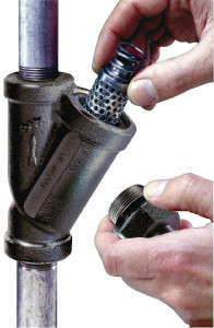 Flow Ezy Filters 3/4 NPT Thread, 74 Micron, 3.6" Outside Diam, 4.8" Long, Stainless Steel Wire Cloth Media, Filter Assembly Epoxy Coated Cast Iron Y-6-74-3 - 91957944