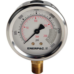 Enerpac 3,000 psi Glycerine-Filled Hydraulic Pressure Gauge 1/4 NPTF Gauge Connection, 2-1/2" Face Diam G2516L - 90212309