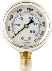 Value Collection 0 - 15,000 psi Liquid-Filled Hydraulic Pressure Gauge 1/4 NPTF Gauge Connection, 2-1/2" Face Diam PS-MH-HPC1-039 - 59755173