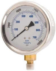 Value Collection 0 - 15,000 psi Liquid-Filled Hydraulic Pressure Gauge 1/4 NPTF Gauge Connection, 4" Face Diam PS-MH-HPC1-042 - 59755223