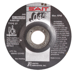 United Abrasives Depressed Center Grinding Wheel, 4" Dia., 5/8" Hole, Type 27 Grit A46N
