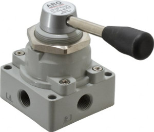 ARO Fluid Management 3/8" Inlet 4-Way 3-Position All Ports Blocked Lever Actuator/Manual Return Air Valve 2 CV Rating M513LR - 08046468