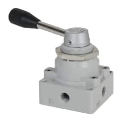 ARO Fluid Management 1/4" Inlet 4-Way 3-Position All Ports Blocked Lever Actuator/Manual Return Air Valve 1.25 CV Rating M512LR - 08046450