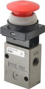 SMC Pneumatics 1.00 CV Rate, 1/4" NPT Inlet Mechanical Valve 3 Way, 2 Ports, Push Button Mushroom VM230-N02-30RA - 80085749