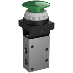 SMC Pneumatics 0.38 CV Rate, 1/4" NPT Inlet Mechanical Valve 3 Way, 3 Ports, Push Button Mushroom NVM430-N01-30G - 80086085