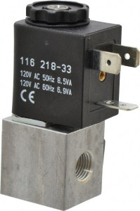 ARO Fluid Management 1/8", CAT Series 3-Way 2-Position Body Ported Stacking Solenoid Valve 120 VAC, 0.062 CV Rate, 2.43" High CAT33P-120-A - 05681937