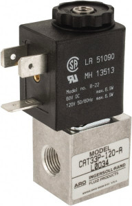 ARO Fluid Management 1/8", CAT Series 3-Way 2-Position Body Ported Stacking Solenoid Valve 24 VDC, 0.048 CV Rate, 2.43" High x 7/8" Long CAT33P-024-D - 07175649