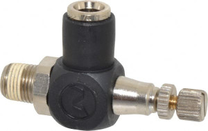 Norgren 1/4" Tube Inlet x 1/8" NPTF Outlet Right Angle Adjustable Flow Control Valve 5 to 150 psi, Needle Valve & Thermoplastic Material 12VA00418 - 01976331