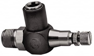 Norgren 1/2" Tube Inlet x 1/2" NPTF Outlet Right Angle Adjustable Flow Control Valve 5 to 150 psi, Needle Valve & Thermoplastic Material 12VA00748 - 01976372