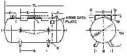 Made in USA 30 Gal 200 Max psi Compressed Air Tank & Receiver 1-1/2" Inlet, 48" OAL 302716 - 80063399