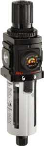 ARO Fluid Management 1/4 NPT Compact 1 Pc Filter/Regulator FRL Unit with Pressure Gauge 72 SCFM, 150 Max psi, Polycarbonate Bowl, Automatic Drain P39224-604 - 61683967