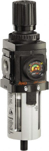 ARO Fluid Management 1/4 NPT Compact 1 Pc Coalescing Filter/Regulator FRL Unit with Pressure Gauge 72 SCFM, 150 Max psi, Polycarbonate Bowl, Manual Drain P39223-600 - 61684304
