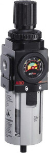 ARO Fluid Management 1/2 NPT Standard 1 Pc Filter/Regulator FRL Unit with Pressure Gauge 172 SCFM, 150 Max psi, Polycarbonate Bowl, Automatic Drain P39344-604 - 61684353