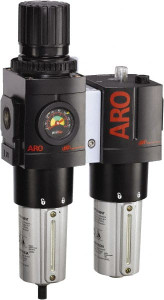 ARO Fluid Management 1 NPT Heavy-Duty 2 Pc Filter/Regulator-Lubricator FRL Unit with Sight Glass & Pressure Gauge 208 SCFM, 250 Max psi, Metal Bowl, Manual Drain C38461-610 - 81947004
