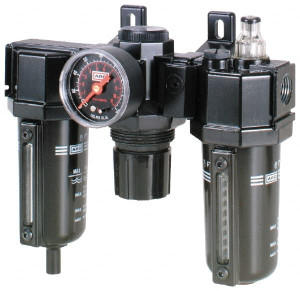 ARO Fluid Management 1/4 NPT Compact 3 Pc Filter-Regulator-Lubricator FRL Unit with Sight Glass & Pressure Gauge 61 SCFM, 250 Max psi, Metal Bowl, Manual Drain C38221-810 - 32815169
