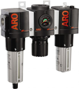 ARO Fluid Management 1 NPT Heavy-Duty 3 Pc Filter-Regulator-Lubricator FRL Unit with Sight Glass & Pressure Gauge 215 SCFM, 250 Max psi, Metal Bowl, Automatic Drain C38461-811 - 61684163