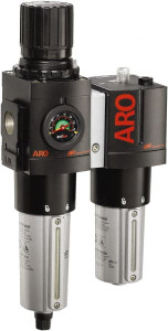 ARO Fluid Management 3/4 NPT Heavy-Duty 2 Pc Filter/Regulator-Lubricator FRL Unit with Sight Glass & Pressure Gauge 201 SCFM, 250 Max psi, Metal Bowl, Automatic Drain C38451-611 - 61684148