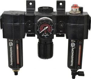 Norgren 1/2 NPT Intermediate 3 Pc Filter-Regulator-Lubricator FRL Unit with Sight Glass & Pressure Gauge 80 SCFM, 250 Max psi, Metal Bowl, Automatic Drain 24-073-103-260 - 00495671