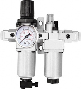 PRO-SOURCE 1 NPT Heavy-Duty 2 Pc Filter/Regulator-Lubricator FRL Unit with Pressure Gauge 140 SCFM, 215 Max psi, Aluminum Bowl, Automatic Drain 1850010050PRO - 62791801