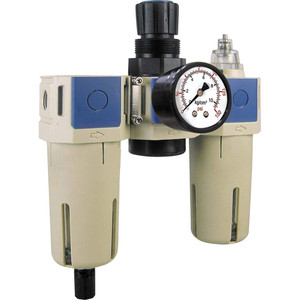 PRO-SOURCE 1/4 NPT Compact FRL Unit with Sight Glass & Pressure Gauge 66.21 SCFM, 145 Max psi, Aluminum Bowl, Semi-Automatic Drain FRL700C-02N - 19239755