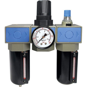 PRO-SOURCE 1/4 NPT Intermediate FRL Unit with Sight Glass & Pressure Gauge 73.45 SCFM, 215 Max psi, Aluminum Bowl, Semi-Automatic Drain UFRL-02NAL - 19239615
