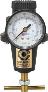 Coilhose Pneumatics 3/8 NPT 0 - 125 psi Heavy-Duty T-Handle Cast Aluminum Regulator with Gauge 250 Max Supply psi, 40 CFM, 250°F Max, 3" Wide x 5-1/2" High 8803G - 79812202