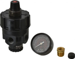 Norgren 3/8 NPT 10 - 125 psi Hi-Flow Zinc Regulator with Gauge 300 Max Supply psi, 0 to 150°F, 2.7" Wide x 4.83" High R24-300-RGLA - 01724665