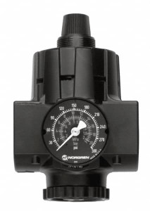 Norgren 1 NPT 10 - 125 psi Hi-Flow Zinc Regulator with Gauge 300 Max Supply psi, 0 to 150°F, 2.91" Wide x 5.37" High R24-800-RGLA - 01724699