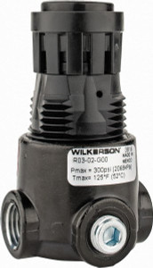Wilkerson 1/4 NPT 2 - 125 psi Miniature Zinc Regulator with Gauge 300 Max Supply psi, 15 CFM, 32 to 125°F, 1.65" Wide x 2.88" High R03-02-G00 - 86371341