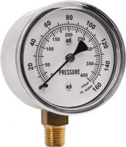 Gast 1/4" NPT psi Pressure Gauge 0-60 psi Pressure, 0-400 Millibars AE133 - 00576496