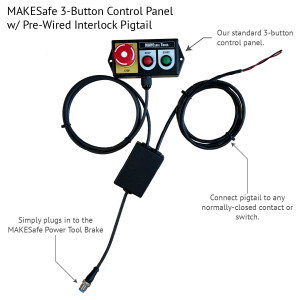 MAKESafe 3-Button Control Panel with Pre-Wired Interlock Pigtail for Power Tool Brake Emergency Stop System - PTB-ACC-CP-3-INT