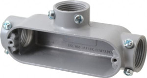 Crouse-Hinds Form 5, T Body, 1" Trade, EMT, IMC, Rigid Aluminum Conduit Body Rectangle, 6.33" OAL, 12.2 cc Capacity, Gray T35 MT - 04915948