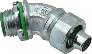 Crouse-Hinds 3/8" Trade Liquidtight Conduit Connector Malleable Iron, Insulated, Angled Connector, Threaded Connection LTBK3845 - 04517389