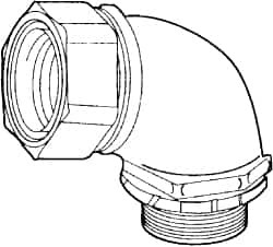 Crouse-Hinds 1" Trade Liquidtight Conduit Connector Malleable Iron, Noninsulated, Angled Connector, Threaded Connection LT10090G - 04913554