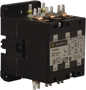 Square D 3 Pole, 75 Amp Inductive Load, 24 Coil VAC at 50/60 Hz, Definite Purpose Contactor Phase 1 and Phase 3 Hp: 15 at 230 VAC, 25 at 230 VAC, 40 at 460 VAC, 40 at 575 VAC, 5 at 115 VAC, 94 Amp Resistive Rating 8910DPA73V14 - 69524247