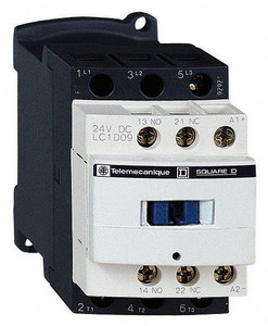 Schneider Electric 3 Pole, 24 Coil VDC, 25 Amp at 440 VAC and 9 Amp at 440 VAC, Nonreversible IEC Contactor 1 Phase hp: 0.5 at 115VAC, 1 at 230/240 VAC, 3 Phase hp: 2 at 200/208 VAC, 2 at 230/240 VAC, 5 at 460/480 VAC LC1D09BD - 40844102