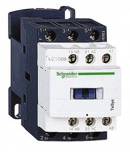 Schneider Electric 3 Pole, 24 Coil VDC, 25 Amp at 440 VAC and 9 Amp at 440 VAC, Nonreversible IEC Contactor 1 Phase hp: 0.5 at 115VAC, 1 at 230/240 VAC, 3 Phase hp: 2 at 200/208 VAC, 2 at 230/240 VAC, 5 at 460/480 VAC LC1D09BL - 69530798