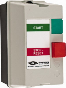 Springer Controls 12 Amp, 480 Coil VAC, 60 Hz, Nonreversible Enclosed IEC Motor Starter Pushbutton Start Stop, 3 Phase Hp: 10 at 575 Volt, 3 at 230 Volt, 7.5 at 460 Volt JC1206P1G-U - 54095161