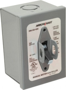 Cooper Wiring Devices 3 Poles, 30 Amp, 3PST, NEMA, Enclosed Manual Motor Starter 66.8mm Wide x 118.62mm Deep x 112.27mm High, 15 hp at 480 V, 15 hp at 600 V, 3 hp at 120 V & 7-1/2 hp at 240 V, CSA C22.2 No. 14, NEMA 1 & UL 508 AH7810GD - 78006616