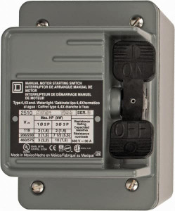 Square D 3 Poles, 30 Amp, NEMA, Enclosed Toggle Manual Motor Starter 1 hp at 90 VDC, 10 hp at 460 VAC, 10 hp at 575 VAC, 1-1/2 hp at 230 VDC, 2 hp at 115 VAC, 2 hp at 115 VDC & 7-1/2 hp at 230 VAC, CE, CSA, NEMA 4 & UL Listed 2510KW2H - 69524775